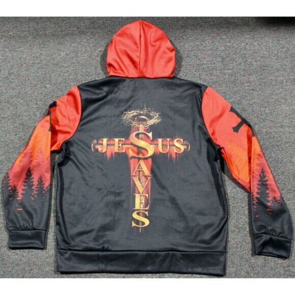 Jesus Christ Saved My Life Cross Full Zip Hoodie Jacket Sweatshirt Adult XL - Picture 3 of 9